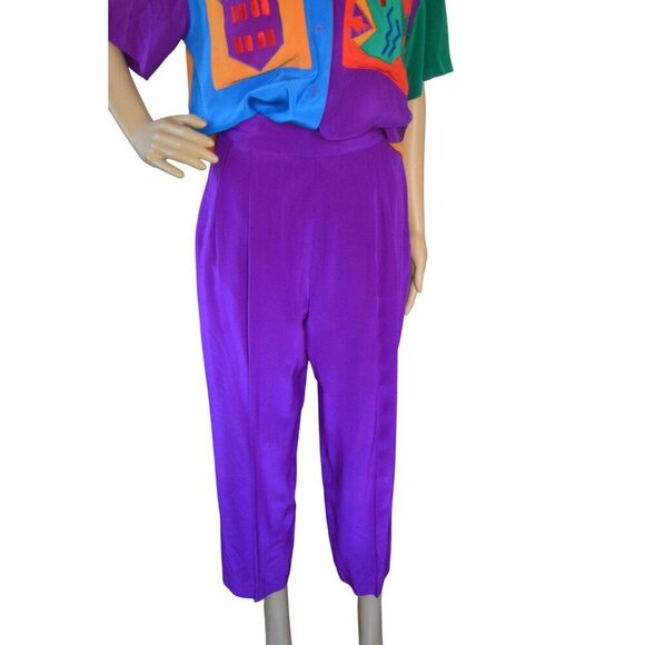 Vintage I.B. Diffusion 1990s Colorblock Silk Shirt High Waisted Pants Set Sizes - Picture 4 of 12